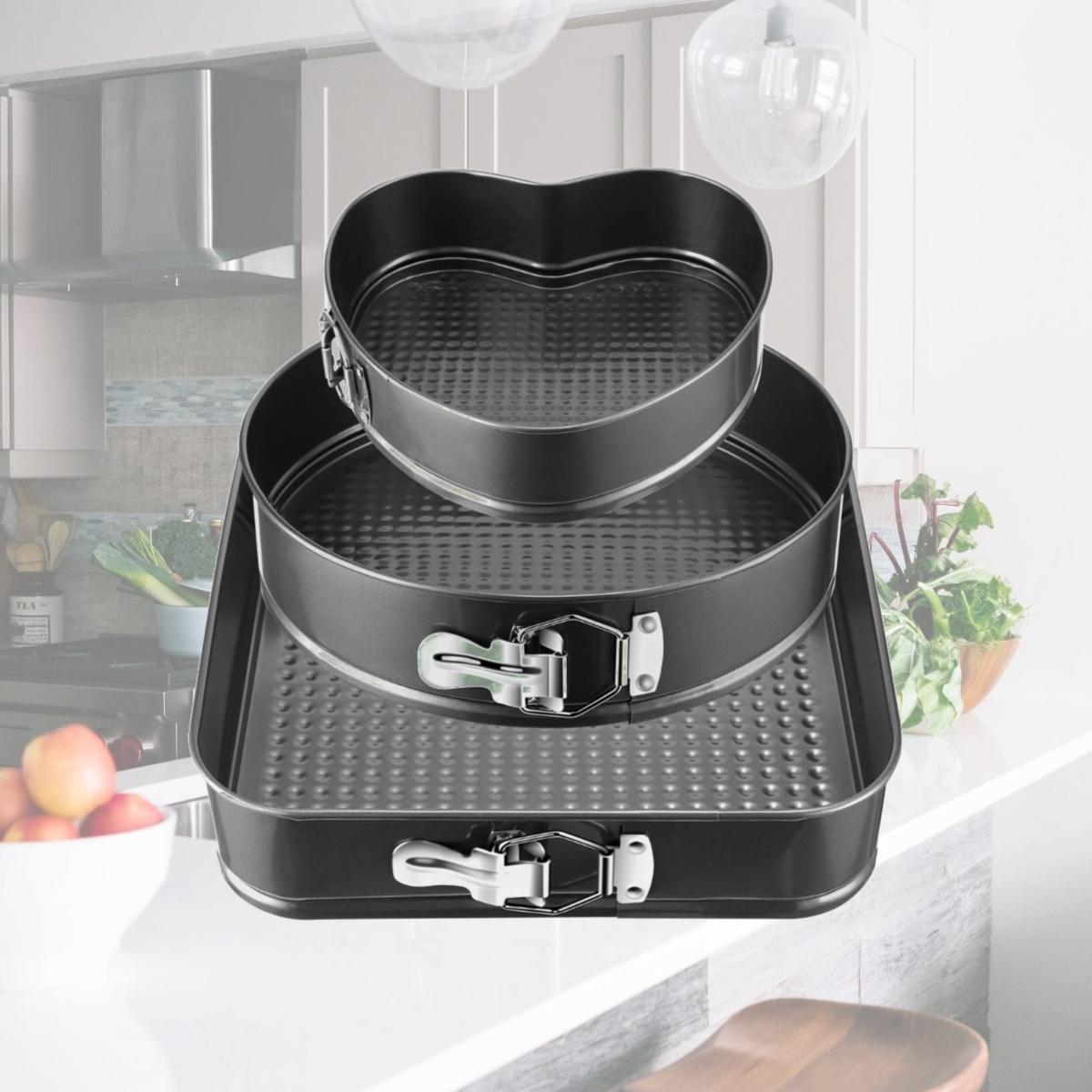 Picture of Fresh Fab Finds FFF-GPCT1785 3Pc Non-Stick Springform Cake Pan Set - Leakproof 9'10'11' Bakeware