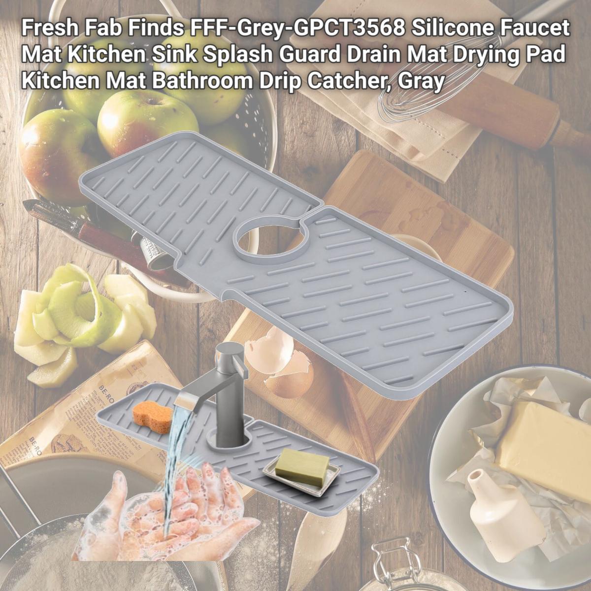 Picture of Fresh Fab Finds FFF-Grey-GPCT3568 Silicone Faucet Mat Kitchen Sink Splash Guard Drain Mat Drying Pad Kitchen Mat Bathroom Drip Catcher, Gray