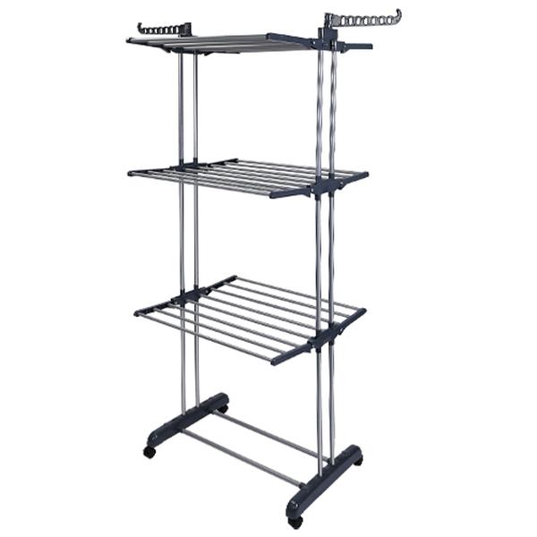 FFF-GPCT2534 Clothes Drying Rack Rolling Collapsible Laundry Dryer Hanger Stand Rail Shelve with Dual Side Wings, Black