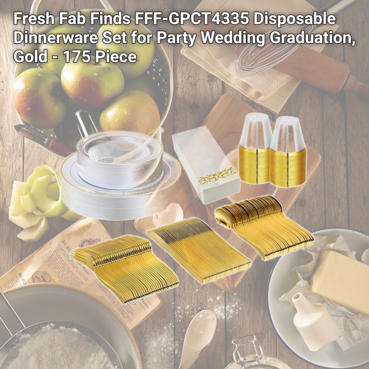 Picture of Fresh Fab Finds FFF-GPCT4335 Disposable Dinnerware Set for Party Wedding Graduation, Gold - 175 Piece
