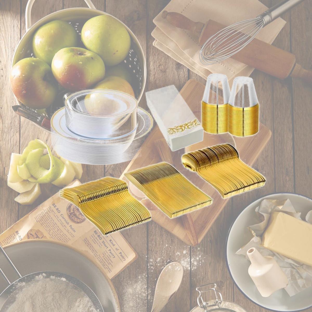 Picture of Fresh Fab Finds FFF-GPCT4335 Disposable Dinnerware Set for Party Wedding Graduation, Gold - 175 Piece