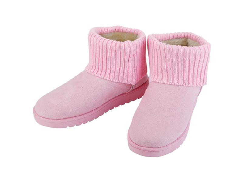 FFF-Pink-6-GPCT2620 Women Lady Snow & Suede Mid-Calf Boot Short Plush Warm Lining Shoes with Anti-Slip Rubber Base Knitting Design, Pink - Size 6