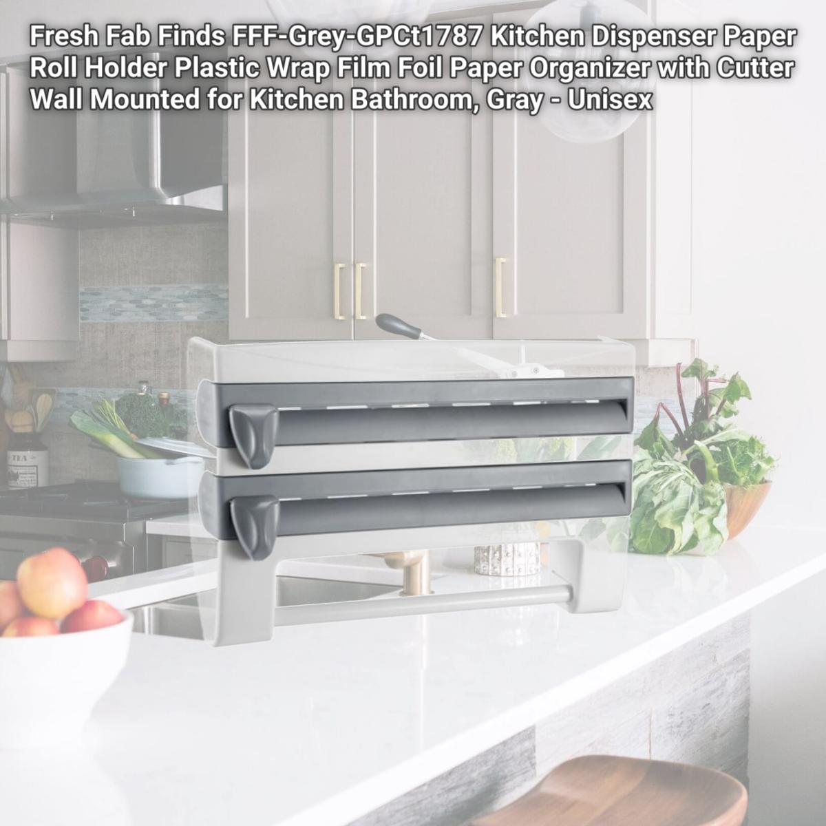 Picture of Fresh Fab Finds FFF-Grey-GPCt1787 Kitchen Dispenser Paper Roll Holder Plastic Wrap Film Foil Paper Organizer with Cutter Wall Mounted for Kitchen Bathroom, Gray - Unisex