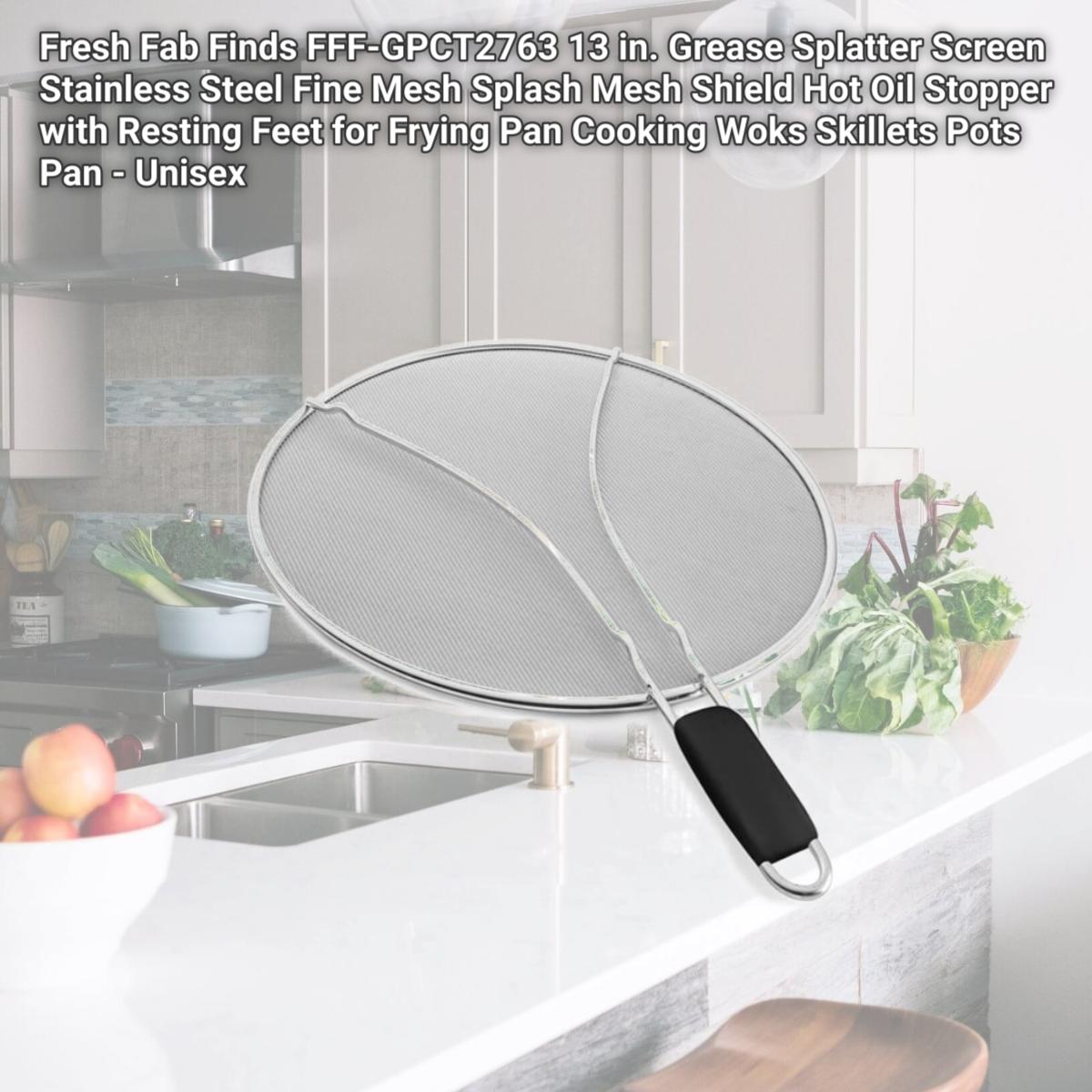Picture of Fresh Fab Finds FFF-GPCT2763 13 in. Grease Splatter Screen Stainless Steel Fine Mesh Splash Mesh Shield Hot Oil Stopper with Resting Feet for Frying Pan Cooking Woks Skillets Pots Pan - Unisex