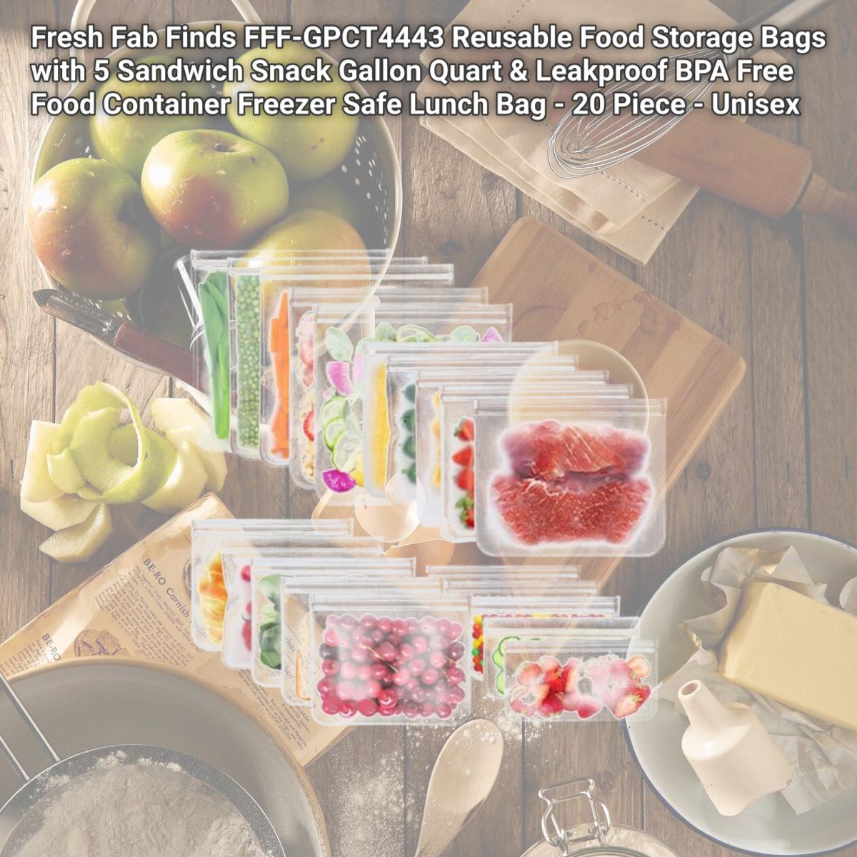 Picture of Fresh Fab Finds FFF-GPCT4443 Reusable Food Storage Bags with 5 Sandwich Snack Gallon Quart & Leakproof BPA Free Food Container Freezer Safe Lunch Bag - 20 Piece - Unisex
