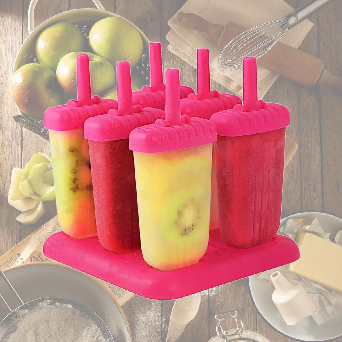 Picture of Fresh Fab Finds FFF-HotPink-GPCT2910 6Pcs Reusable Ice Pop Maker, DIY Ice Cream Bar Mold - Homemade Iced Snacks, Plastic Popsicle Mold