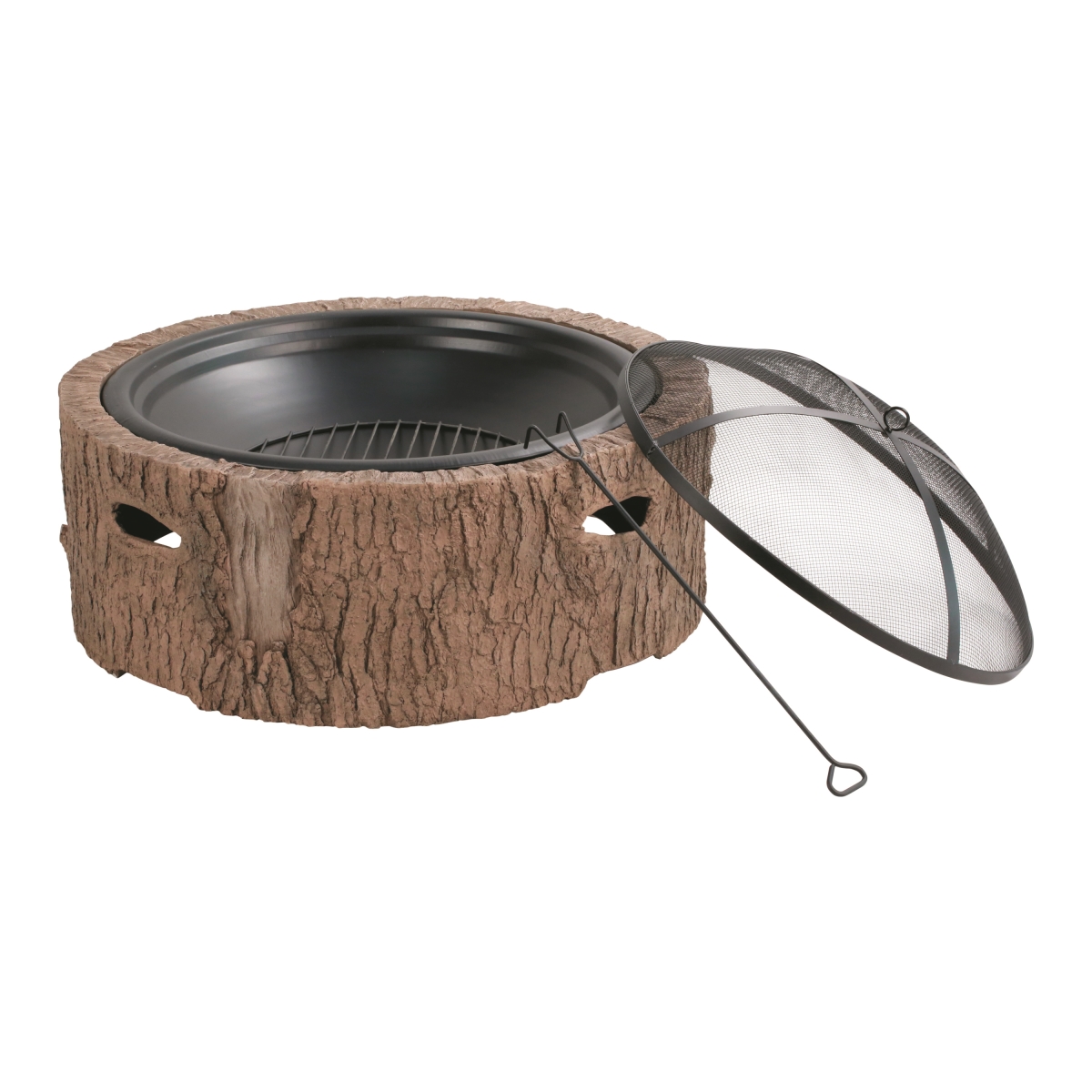 Mts-fp35-fb 35 In. Cast Stone, Wood Burning Fire Pit With 26 In. Mesh Spark Guard Screen, Log Poker, Faux Bois