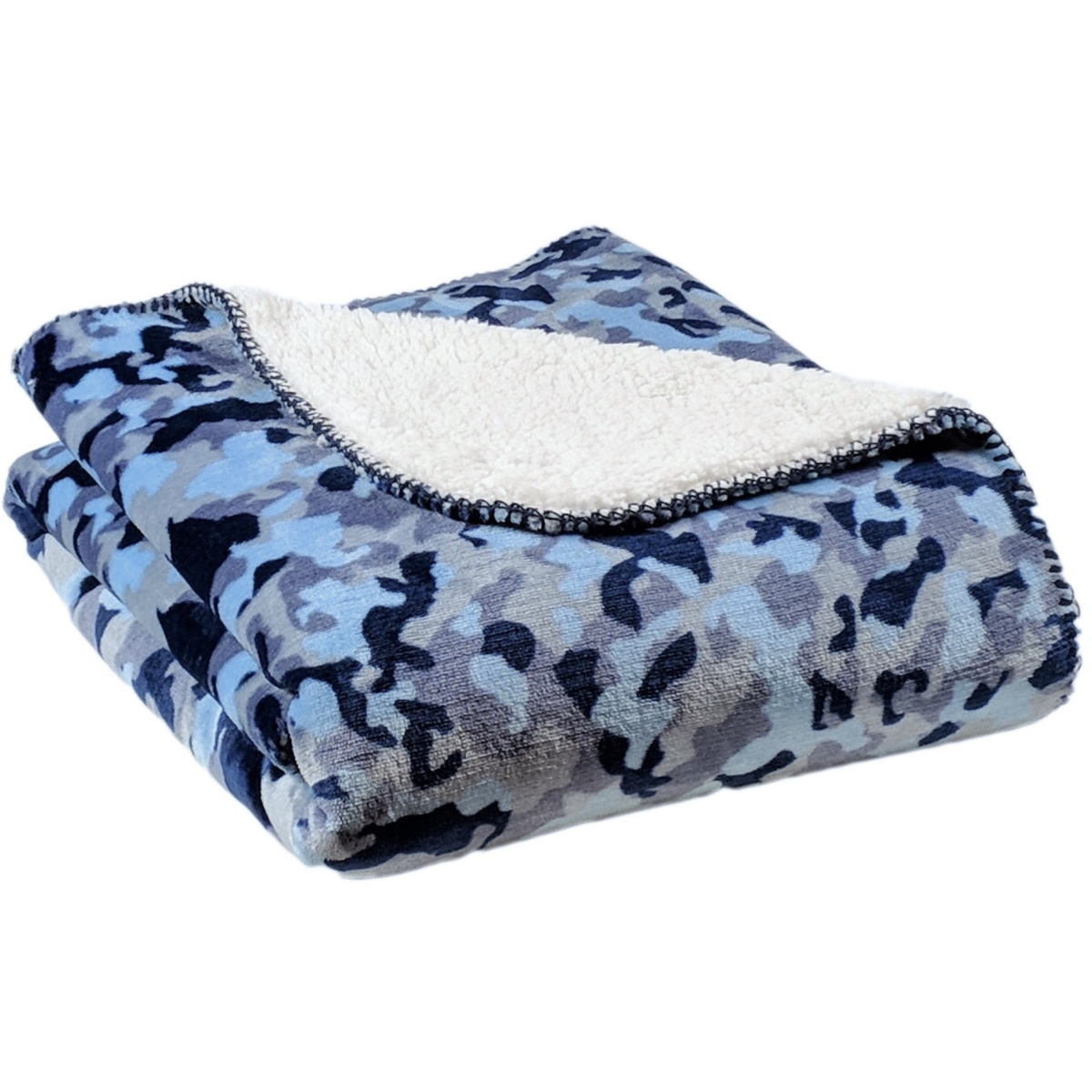 T1708121-sy-cmbl 50 X 60 In. Camo Novelty Printed Velvet Plush To Sherpa Throw - Blue