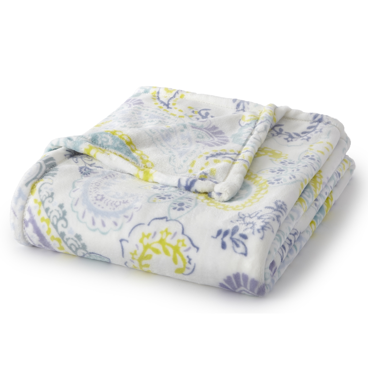 T1111068-mm-f165 60 X 70 In. Pastel Paisley Novelty Printed Velvet Plush Throw, Blue & Yellow