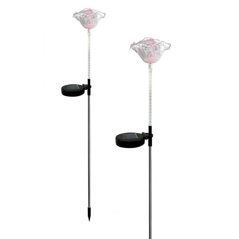 Solar Powered Led Light Rose Garden Stake, Pack Of 2