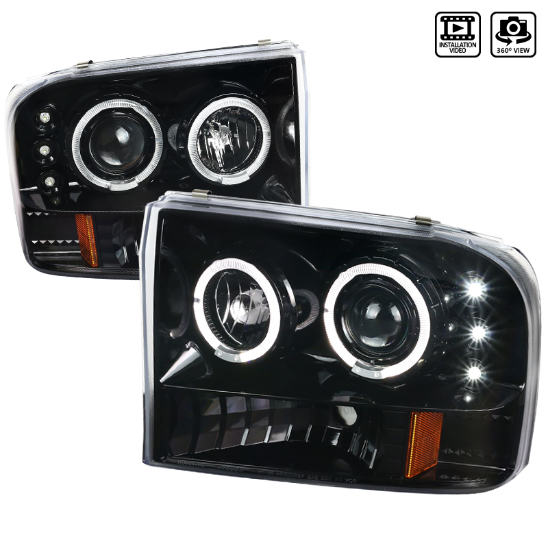 2lhp-f25099bk-tm Projector Head-light For 1999-2004 Ford F250 F-350, F-450 & F-550 - Glossy Black
