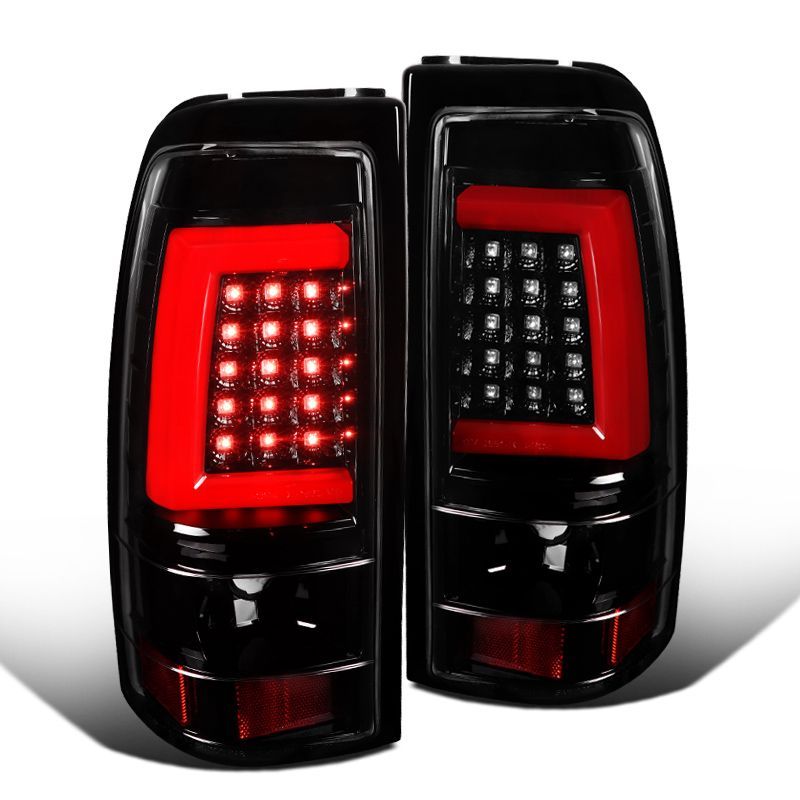 Led Red Bar Tail Lights With Glossy Black Housing & Clear Lens For 1999-2002 Chevy Silverado 1500, 2500 & 3500