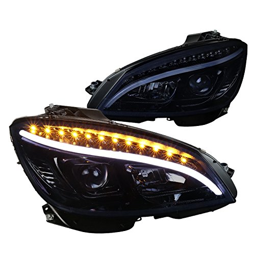 Projector Headlights, Factory Halogen Only 08-11 Mercades C-class - Glossy Black