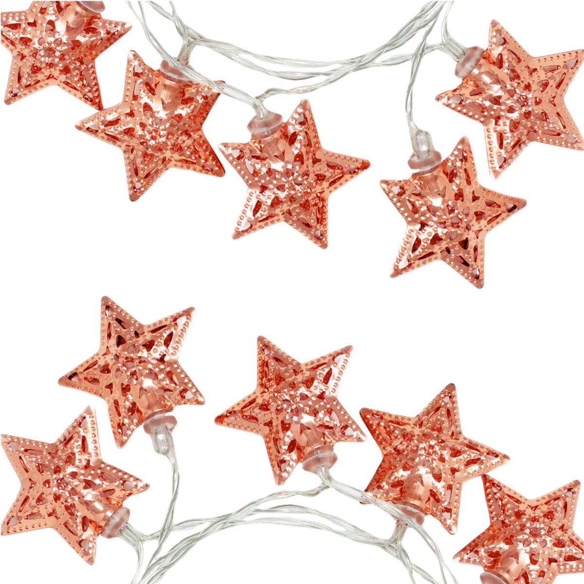 PH-RSGLD-STR 10 LED Rose Gold Star String Lights - Warm White Metal Star Fairy Lights - 3 ft. Decorative Lighting