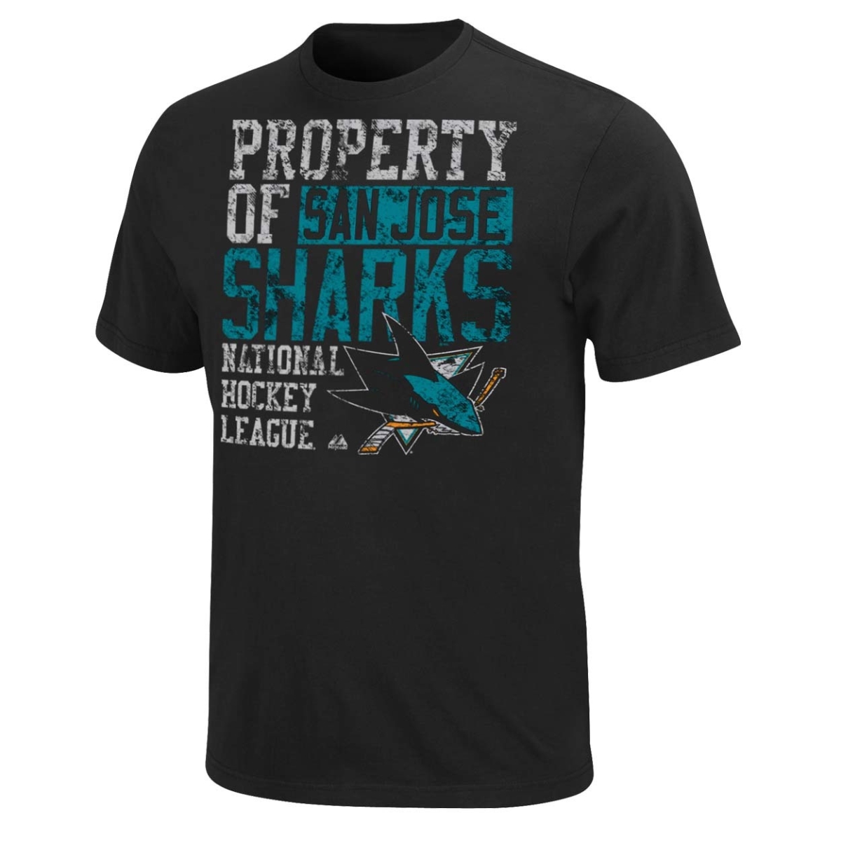 Mjtshkysanmdml San Jose Sharks Double Minor T - Shirt, Black & Teal Large