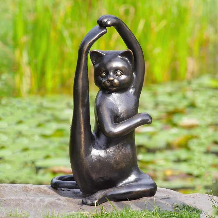 34569 Stretching Yoga Cat Garden Sculpture