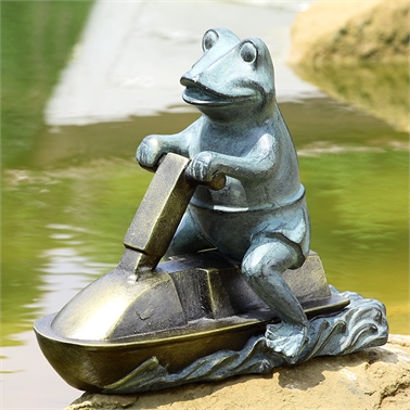 34212 Jetski Frog Garden Sculpture - 12.5 X 15.5 X 9 In.