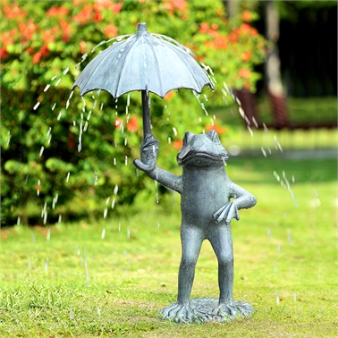 34795 Frog With Umbrella Garden Spitter - 29.50 X 17 X 13.50 In.