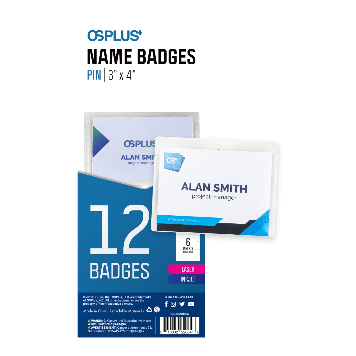 Osnbplc12 3 X 4 In. Pin Horizontal Badge Holder - Pack Of 12