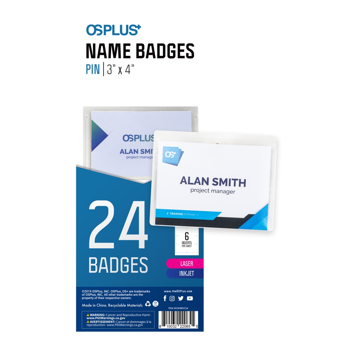 Osnbplc24 3 X 4 In. Pin Horizontal Badge Holder - Pack Of 24