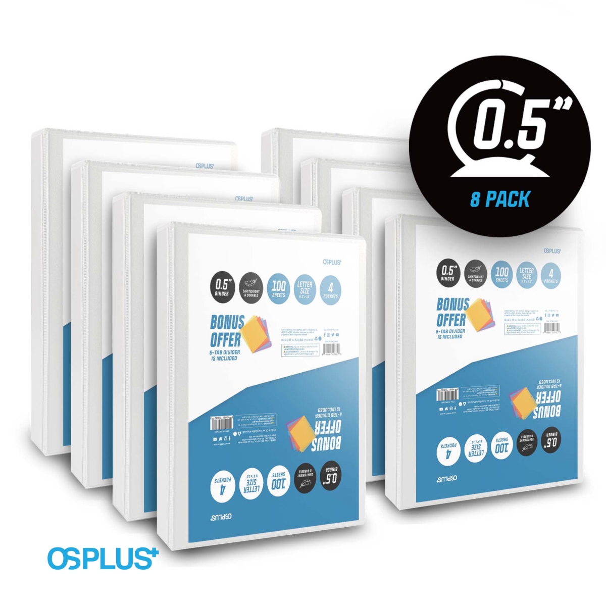 Osb05w08 0.5 In. O-ring Simple Binder With Bonus 1 Set Divider Included, White - Pack Of 8