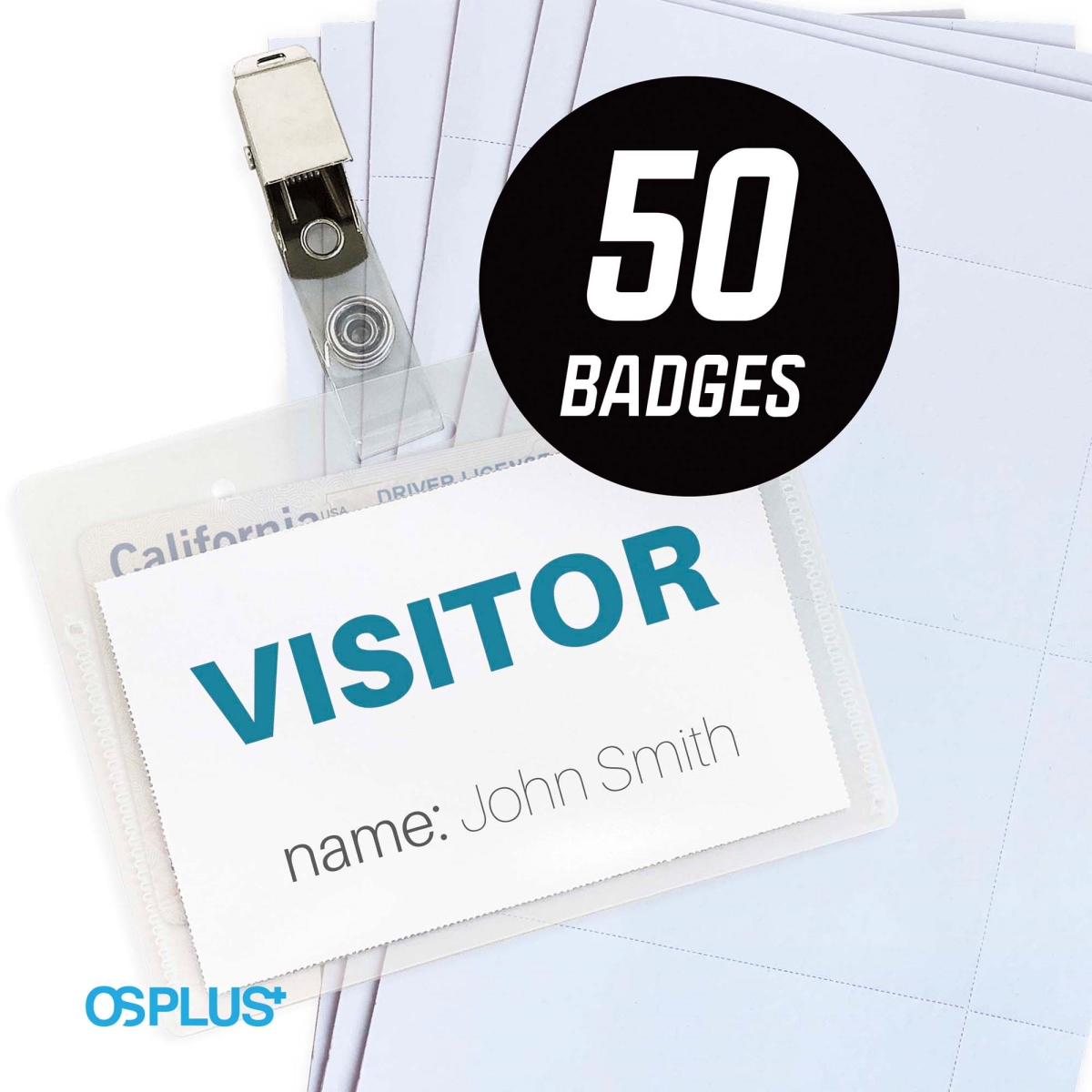 Osnb0050 Clear Plastic Horizontal Clip Name Badge & Metal Id Clip - Pack Of 50