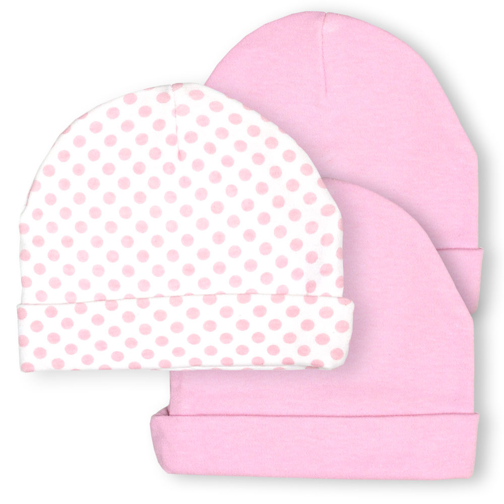 061-3-pi 3 Piece White & Pink Infant Cap Beanie Set, 0-6 Months