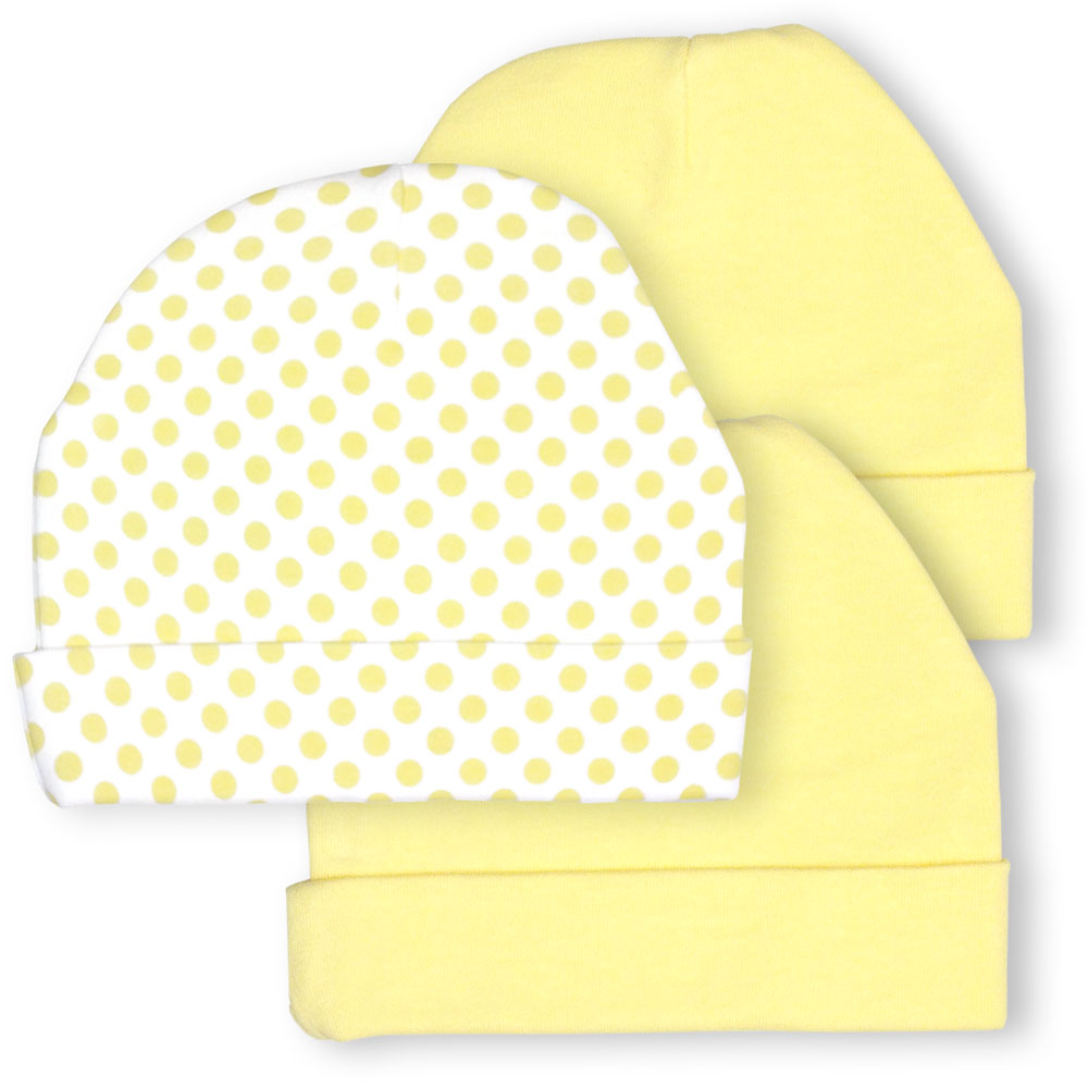 061-3-yl 3 Piece White & Yellow Infant Cap Beanie Set, 0-6 Months
