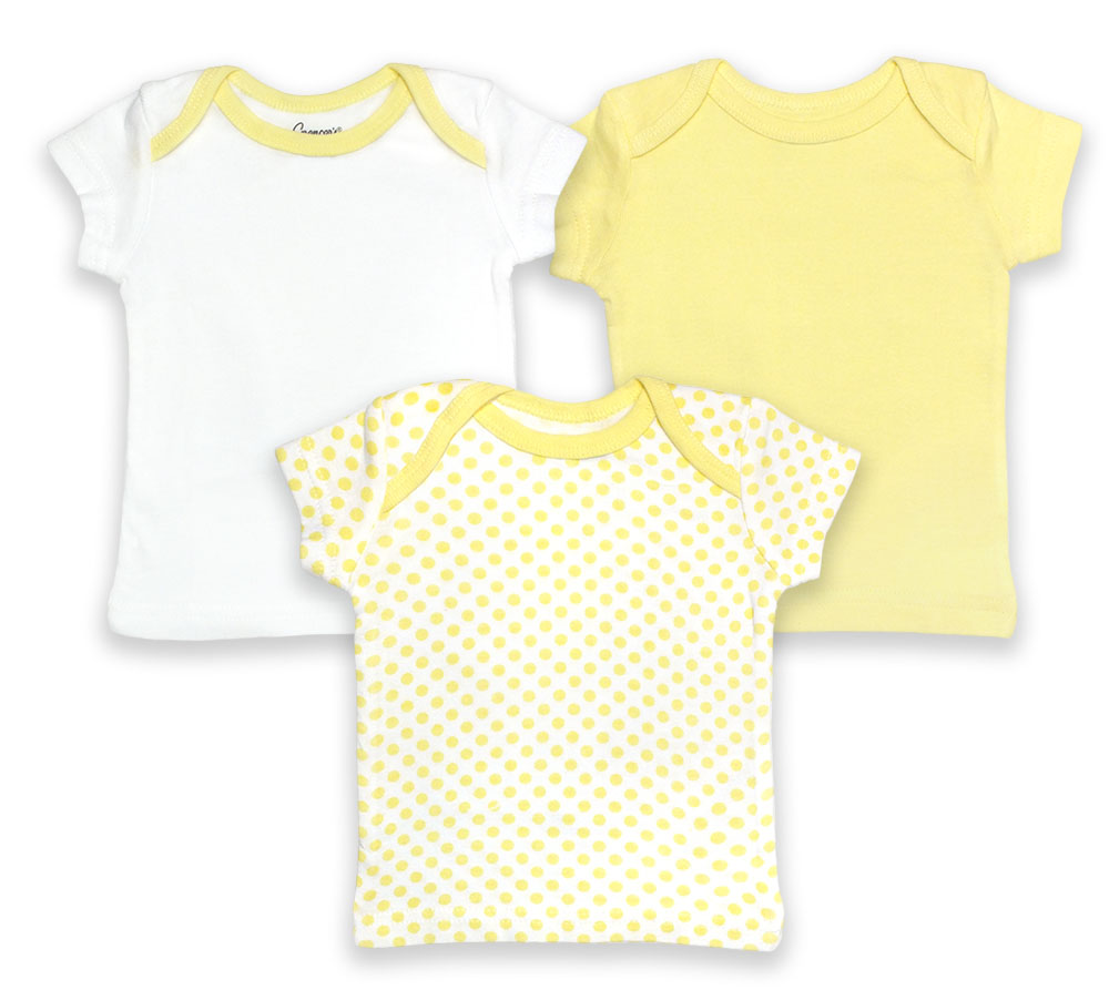151-3-6-yl 3 Piece White & Yellow Lap Shoulder Shirt Set, 3-6 Months