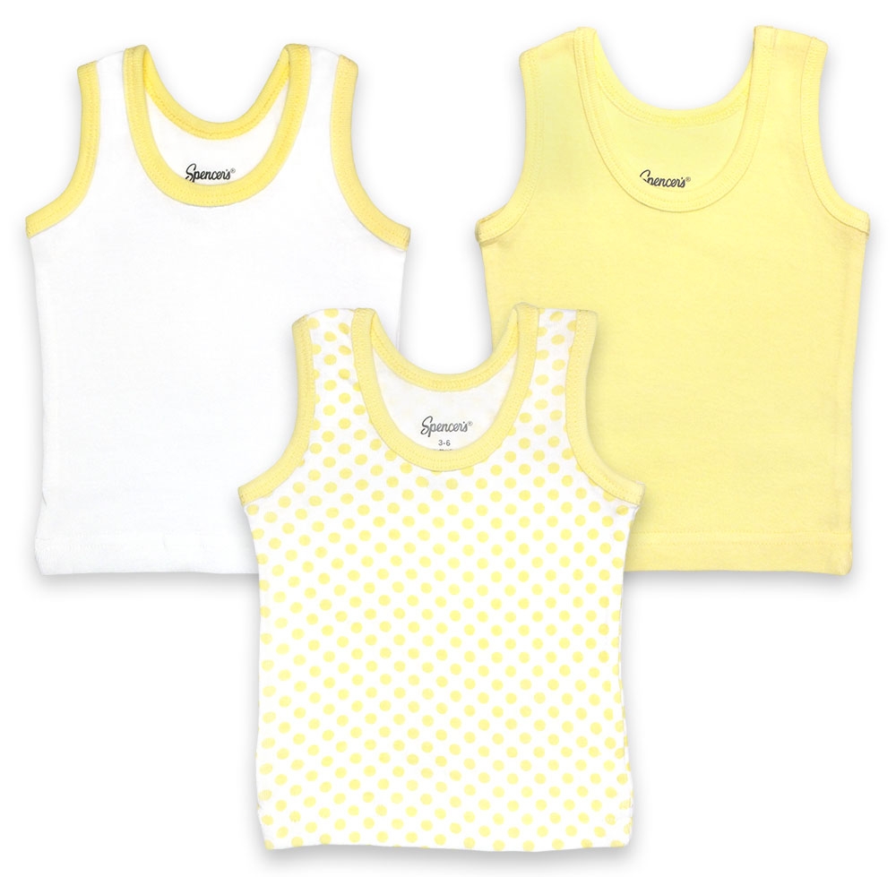 371-3-12-yl 3 Piece White & Yellow Sleeveless Tank Shirt Set, 9-12 Months