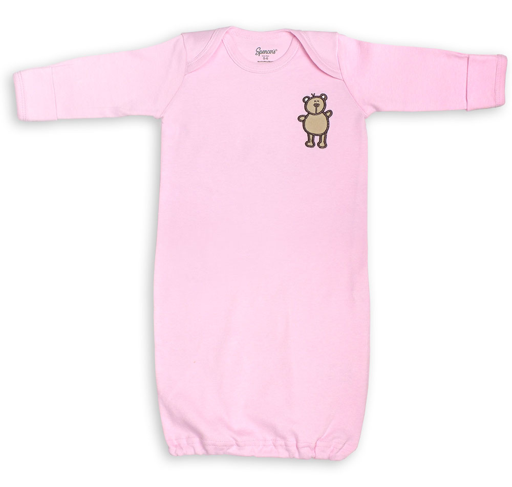 710-1-pi Pink Infant Gown With Mitten Cuffs - 0-6 Months
