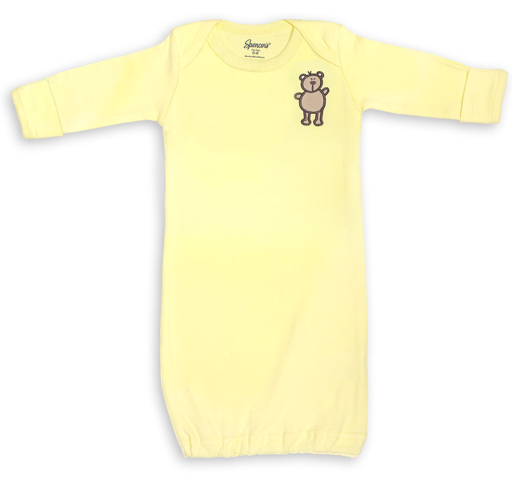 710-1-yl Yellow Infant Gown With Mitten Cuffs - 0-6 Months