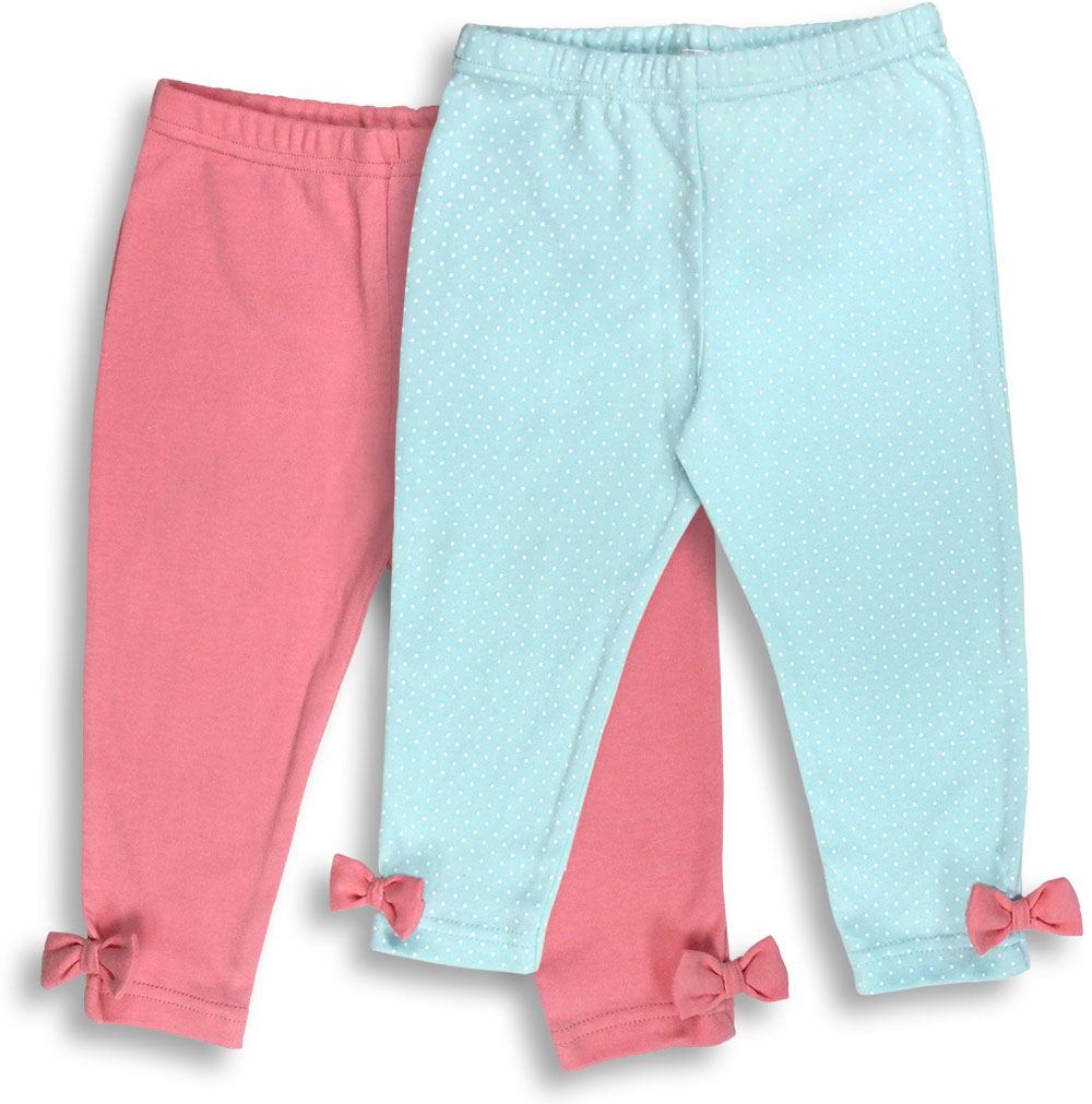 092g-2-12 2 Piece Pink & Aqua Girls Leggings, Dots Print - 9-12 Months