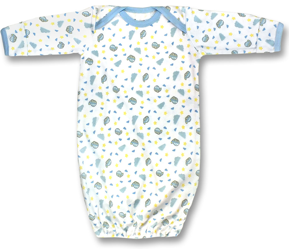 711b-1 Blue & White Boys Infant Gown, Planes Print - 0-6 Months