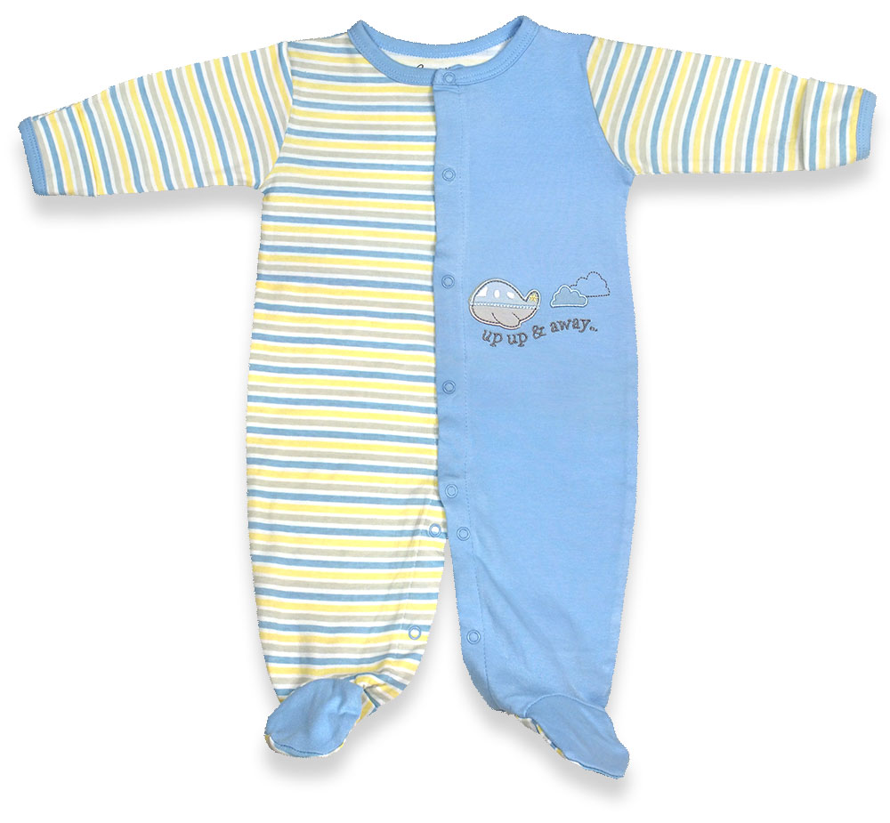 H744b-1-9-st Blue & Yellow Boys Sleep N Play Footie Pajama, Stripe Print - 6-9 Months