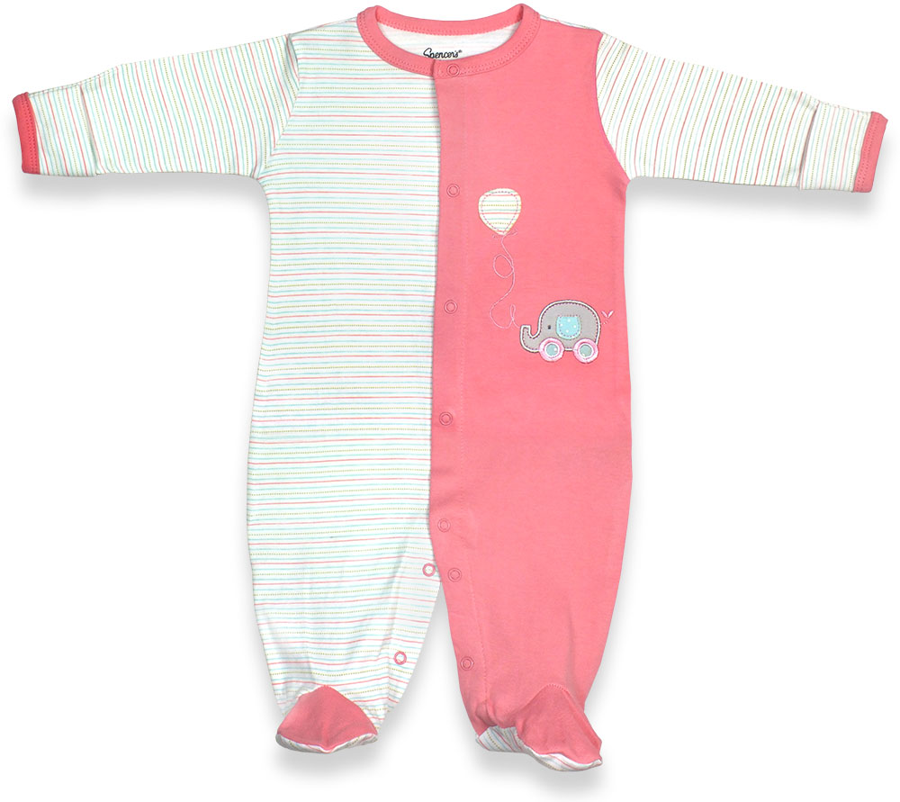 H744g-1-9-st Pink & White Girls Sleep N Play Footie Pajama, Stripe Print - 6-9 Months