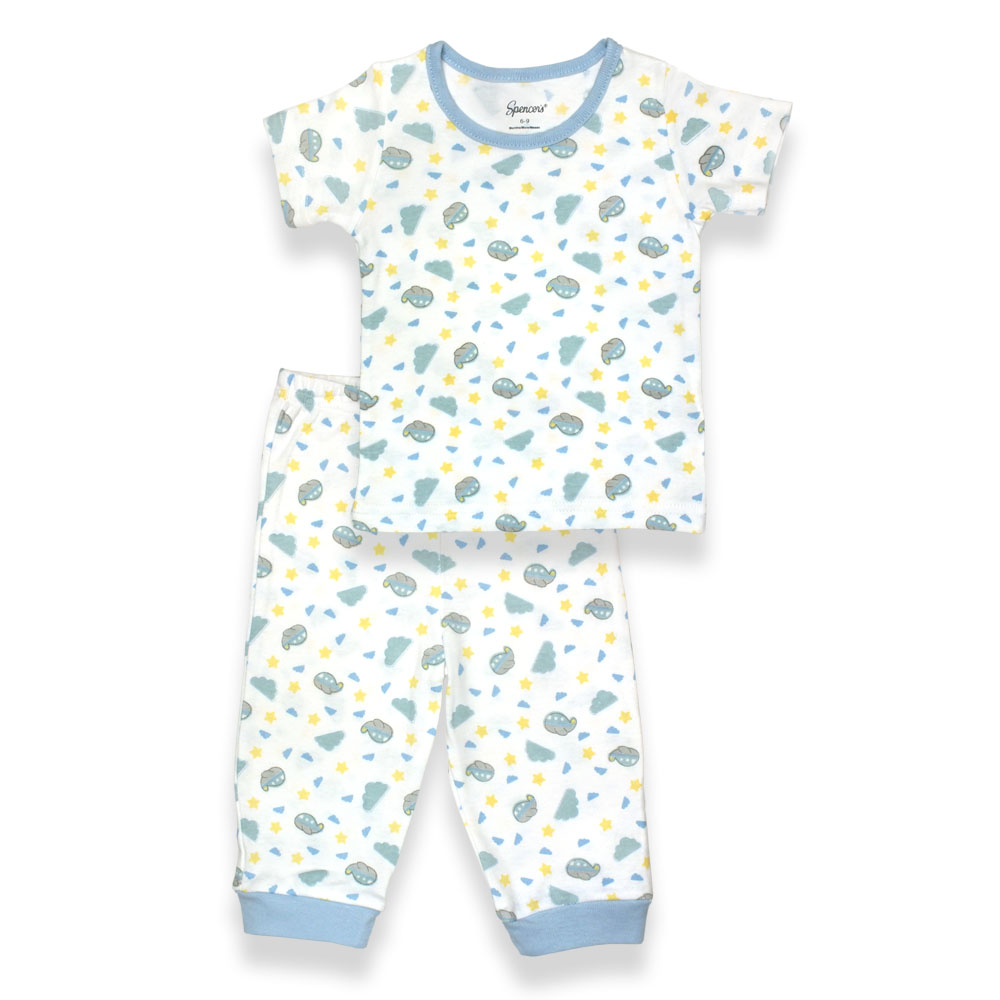 H781b-1-24-pl 2 Piece Blue & White Boys Short Sleeve Pajama, Planes Print - 24 Months