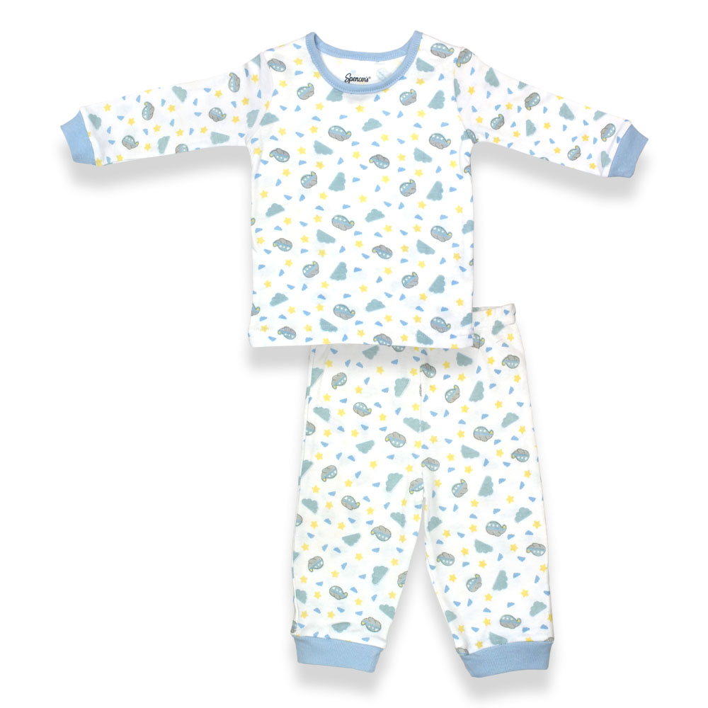 H782b-1-12-pl 2 Piece Blue & White Boys Long Sleeve Pajama, Planes Print - 9-12 Months