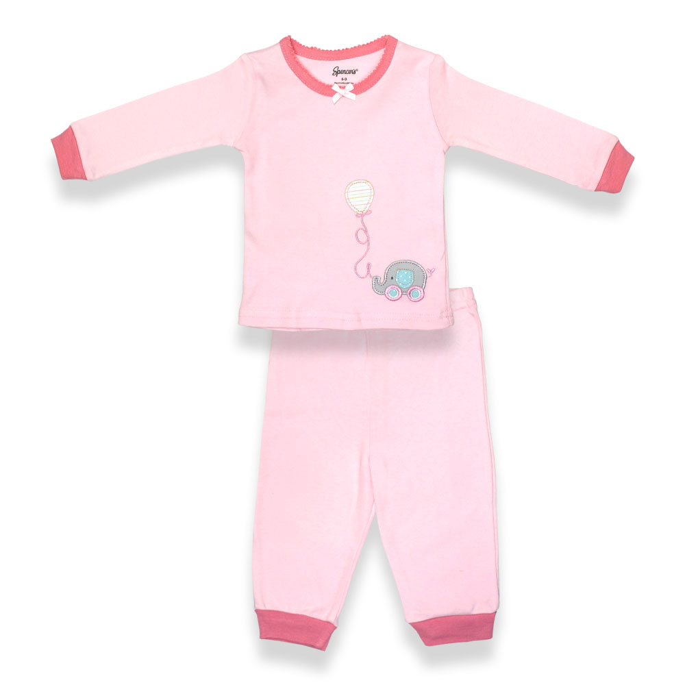 H782g-1-9-pi 2 Piece Girls Pink Long Sleeve Pajama - 6-9 Months