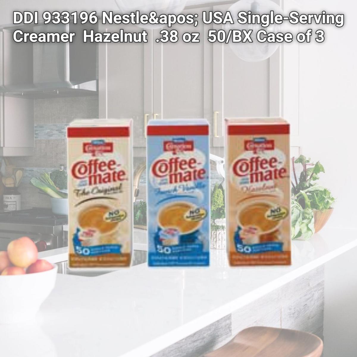 Picture of DDI 933196 Nestle' USA Single-Serving Creamer  Hazelnut  .38 oz  50/BX Case of 3
