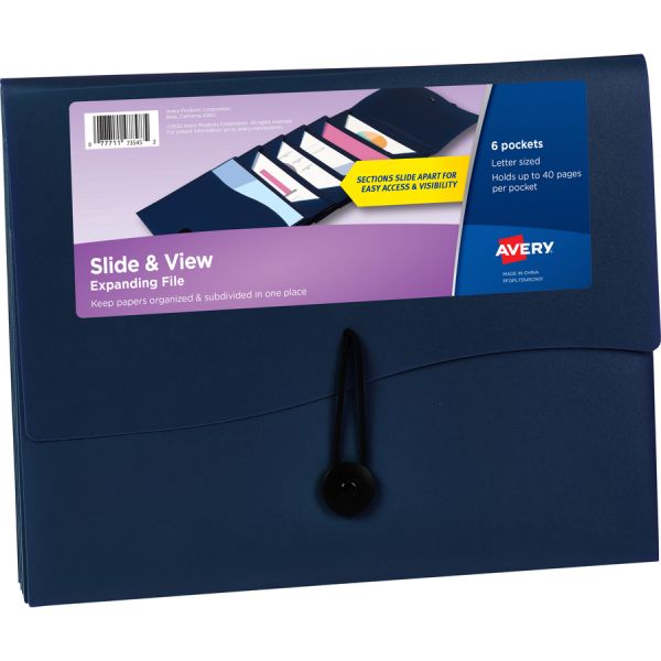 AVE73545 Expanding File Folder, Navy - Pack of 6