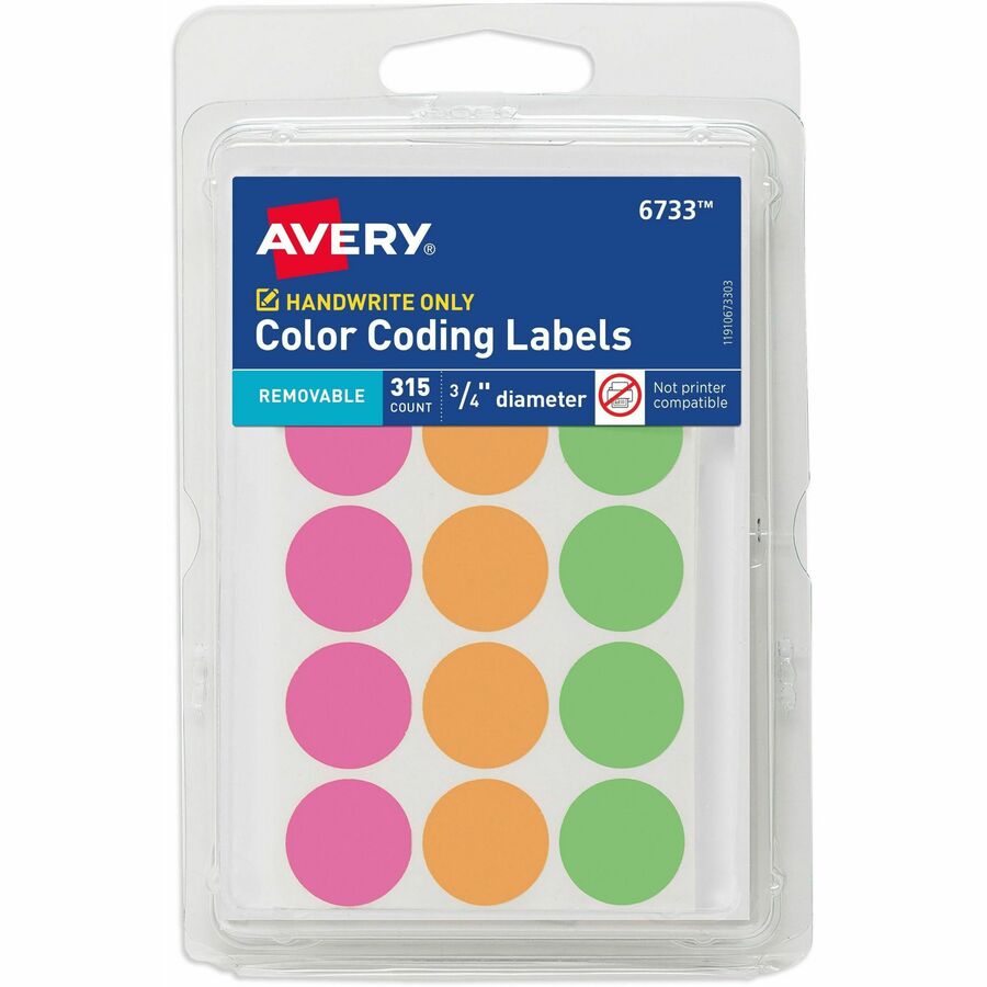 AVE06733 Round Neon Labels, 15 Up