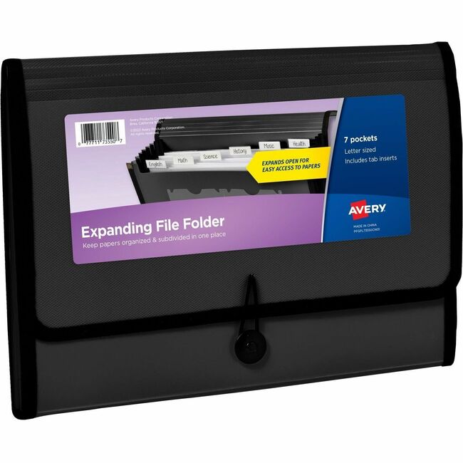AVE73550 7 Pocket Black File Folder