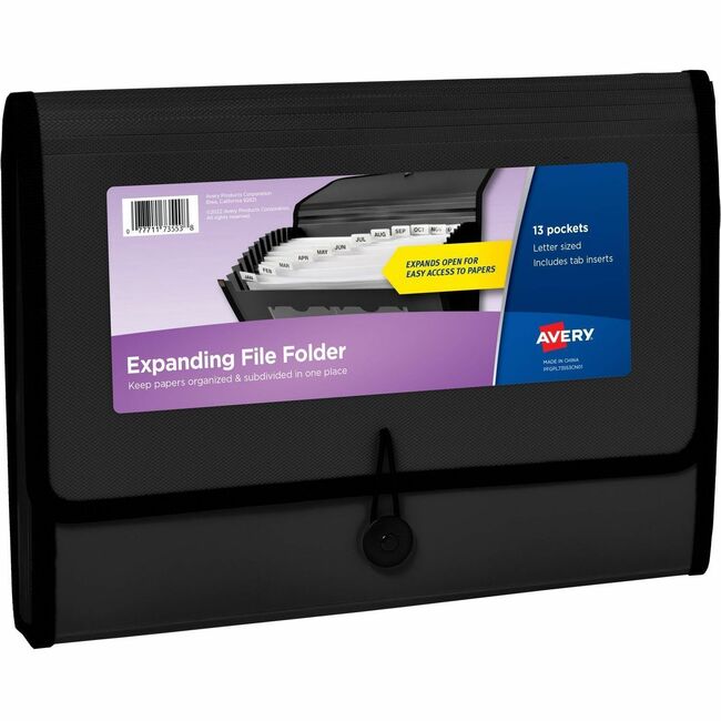 AVE73553 13 Pocket Black File Folder