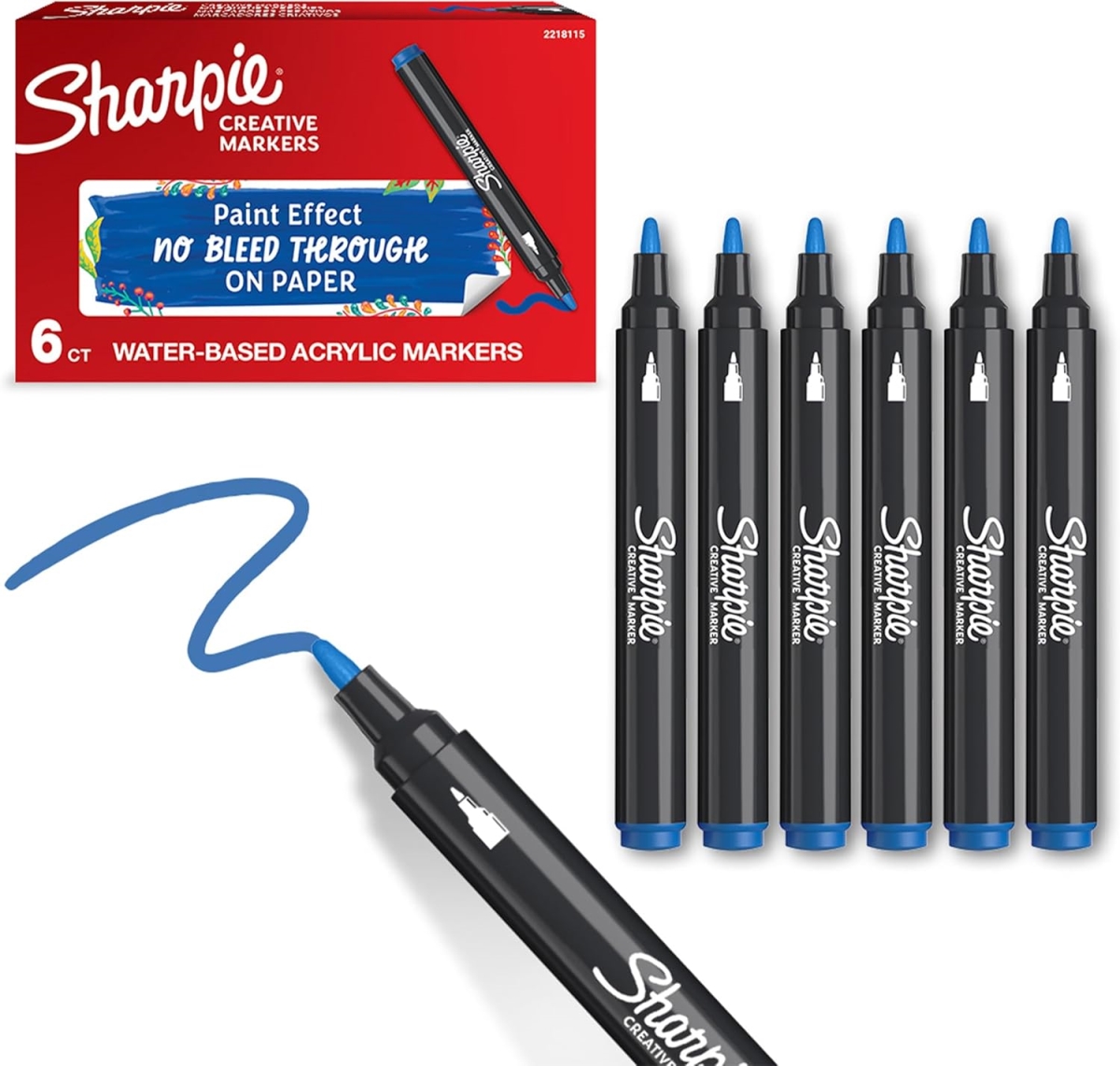 Sharpie SAN2218115 Creative Marker Acrylic Paint Pens - Bullet Tip Water-Based, Blue - Pack of 6