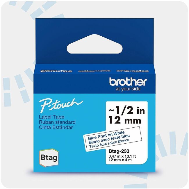 BRTBTAG233 P-Touch B-Tag 233 Blue on White Label Tape - 0.46 in. x 13.12 ft. Length