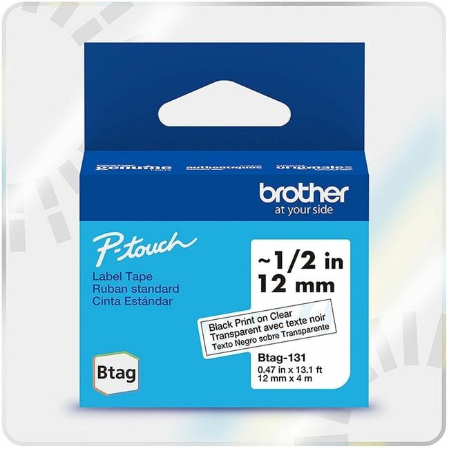 BRTBTAG131 P-Touch B-Tag 131 Black on Clear Label Tape - 0.46 in. x 13.12 ft. Length