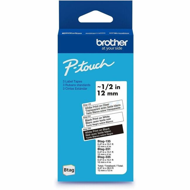 BRTBTAG3M01 P-Touch Label Tape - Multi Color - 0.46 in. x 13.12 ft. Length - Pack of 3