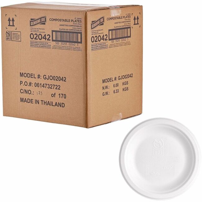 GJO02042 6 in. Dia. BPI Certified Compostable Paper Plate with Breakroom Food & Disposable Microwave Safe, White