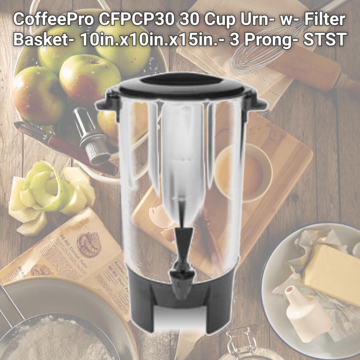 Picture of CoffeePro CFPCP30 30 Cup Urn- w- Filter Basket- 10in.x10in.x15in.- 3 Prong- STST